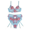 Subblime - 954116 Soutien-Gorge + Culotte Avec Porte-Jarretelles Motif Floral Bleu L/Xl